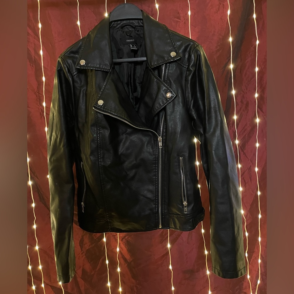 Faux leather moto jacket